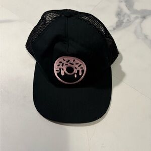 Black Cap with Pink Donut Design